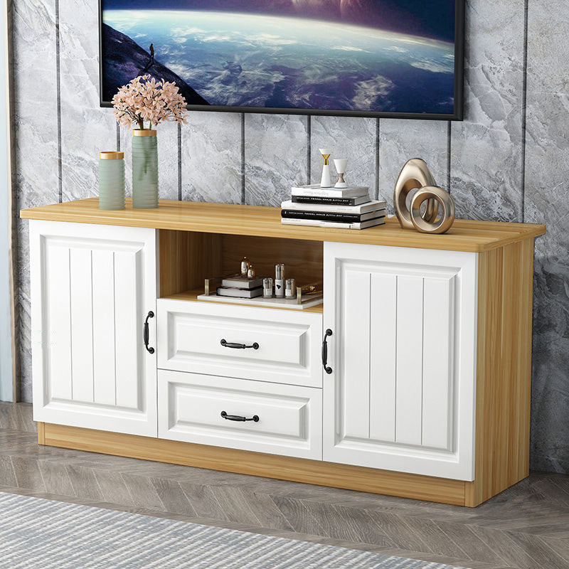 Modern Wooden TV Stand Open Storage TV Console with Drawers and Doors , 16" D X 27.5" H