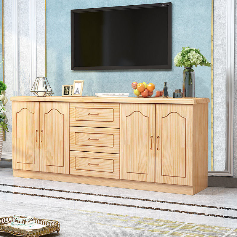 Modern Style Pine Wood TV Stand Closed Storage TV Console with 3 Drawers