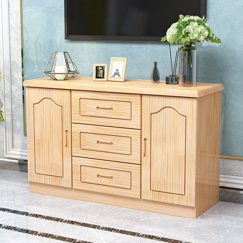 Modern Style Pine Wood TV Stand Closed Storage TV Console with 3 Drawers