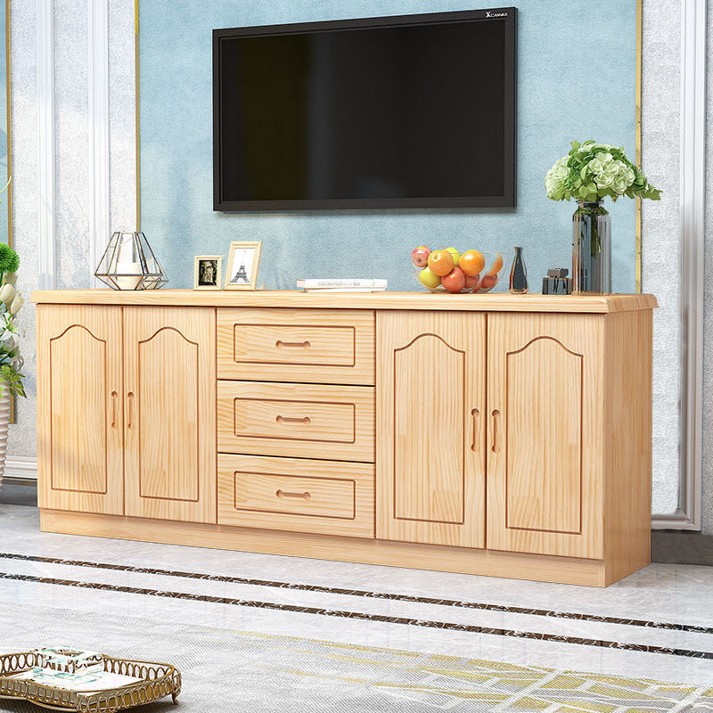 Modern Style Pine Wood TV Stand Closed Storage TV Console with 3 Drawers