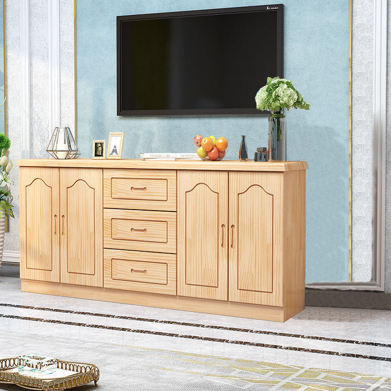 Modern Style Pine Wood TV Stand Closed Storage TV Console with 3 Drawers