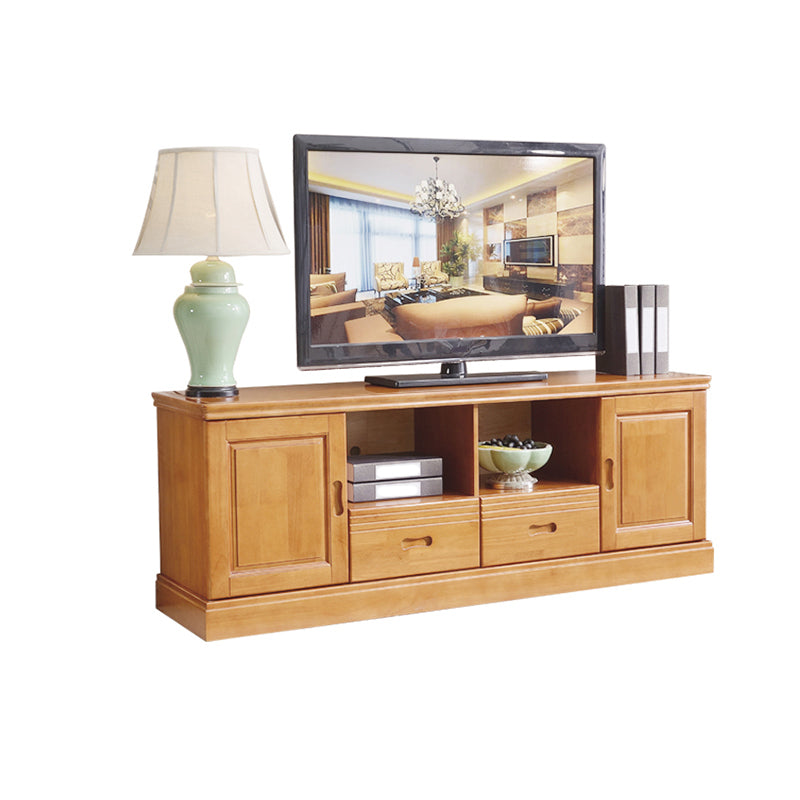 Modern TV Stand Rubber Wood Open Storage TV Console with Drawers and Doors