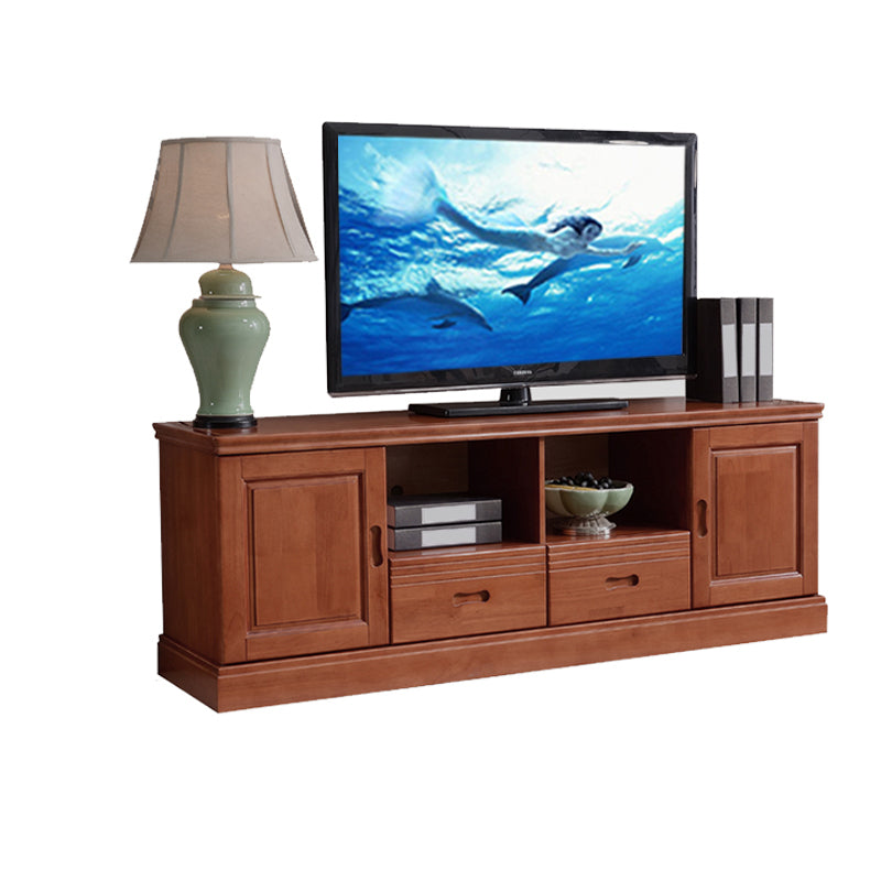 Modern TV Stand Rubber Wood Open Storage TV Console with Drawers and Doors