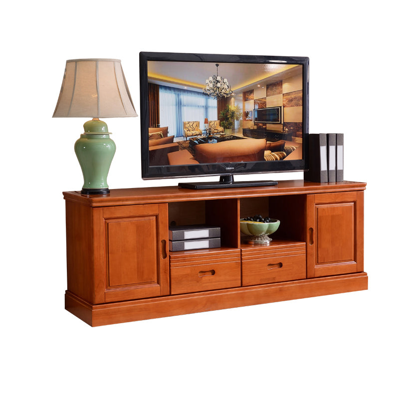 Modern TV Stand Rubber Wood Open Storage TV Console with Drawers and Doors