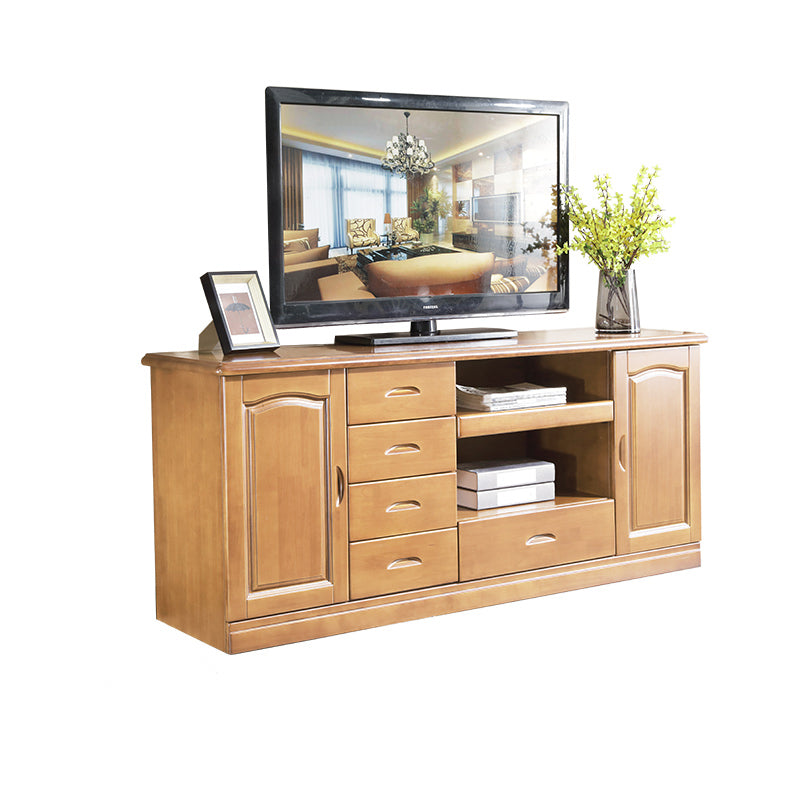 Modern TV Stand Rubber Wood Open Storage TV Console with Drawers and Doors