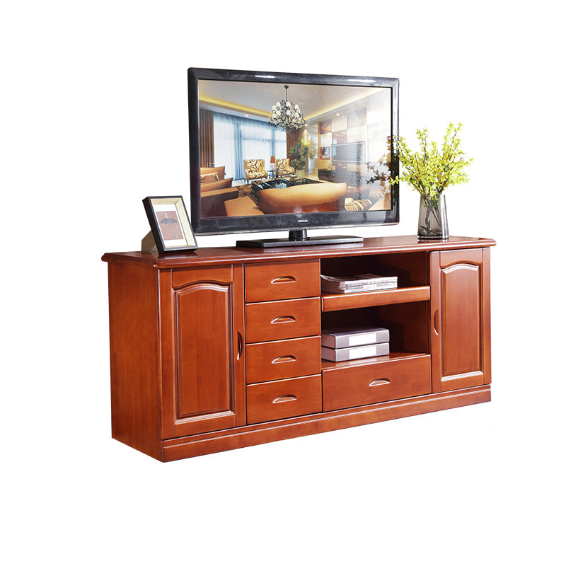 Modern TV Stand Rubber Wood Open Storage TV Console with Drawers and Doors