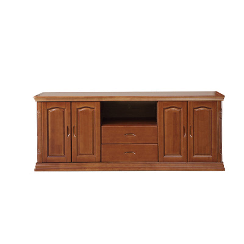 Modern TV Stand Rubber Wood Open Storage TV Console with Drawers and Doors