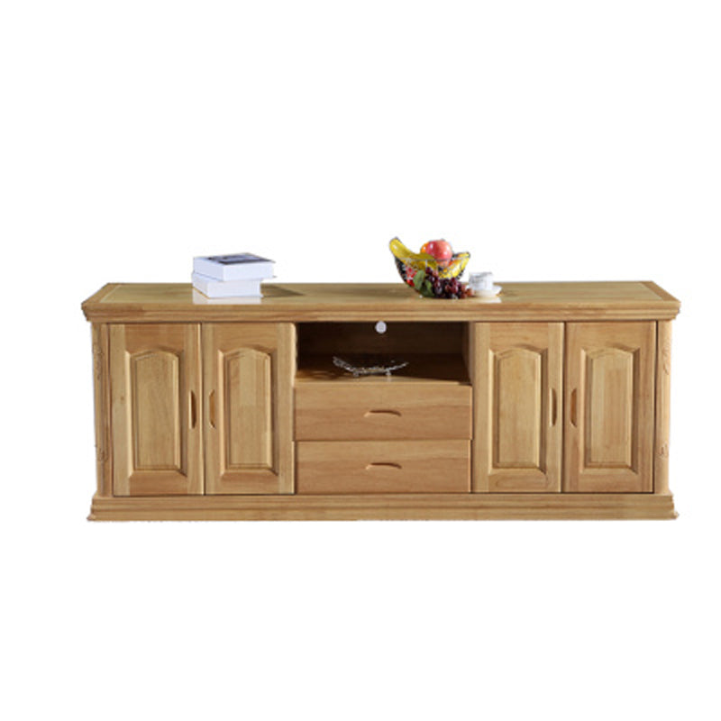 Modern TV Stand Rubber Wood Open Storage TV Console with Drawers and Doors