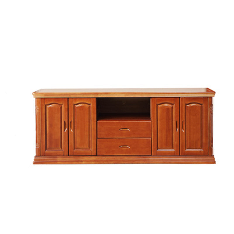 Modern TV Stand Rubber Wood Open Storage TV Console with Drawers and Doors