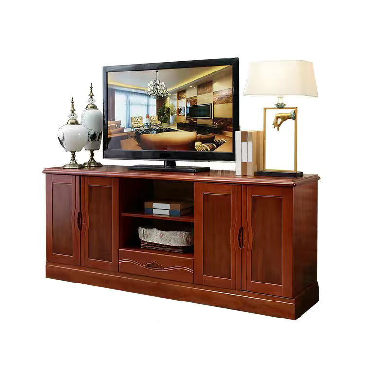 Modern TV Stand Rubber Wood Open Storage TV Console with Drawers and Doors