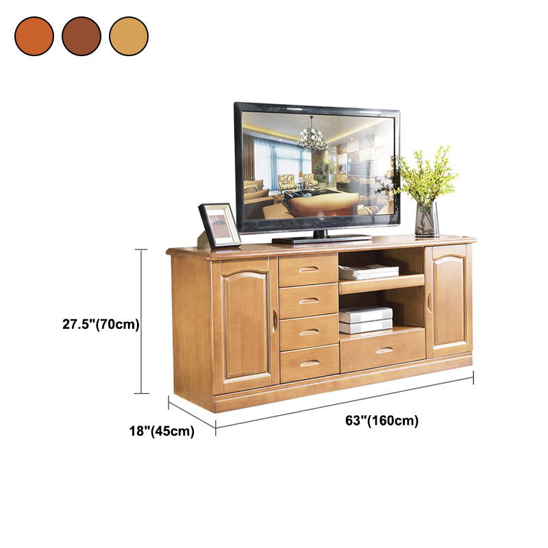 Modern TV Stand Rubber Wood Open Storage TV Console with Drawers and Doors