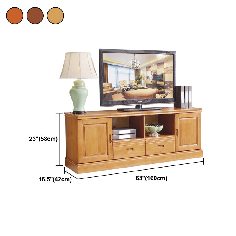 Modern TV Stand Rubber Wood Open Storage TV Console with Drawers and Doors