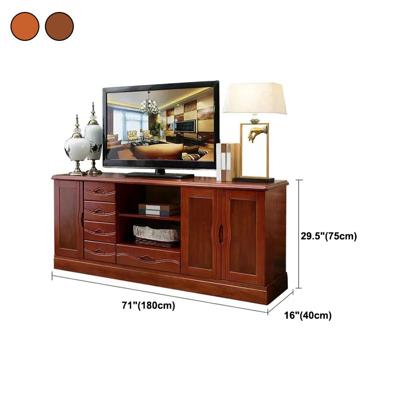 Modern TV Stand Rubber Wood Open Storage TV Console with Drawers and Doors