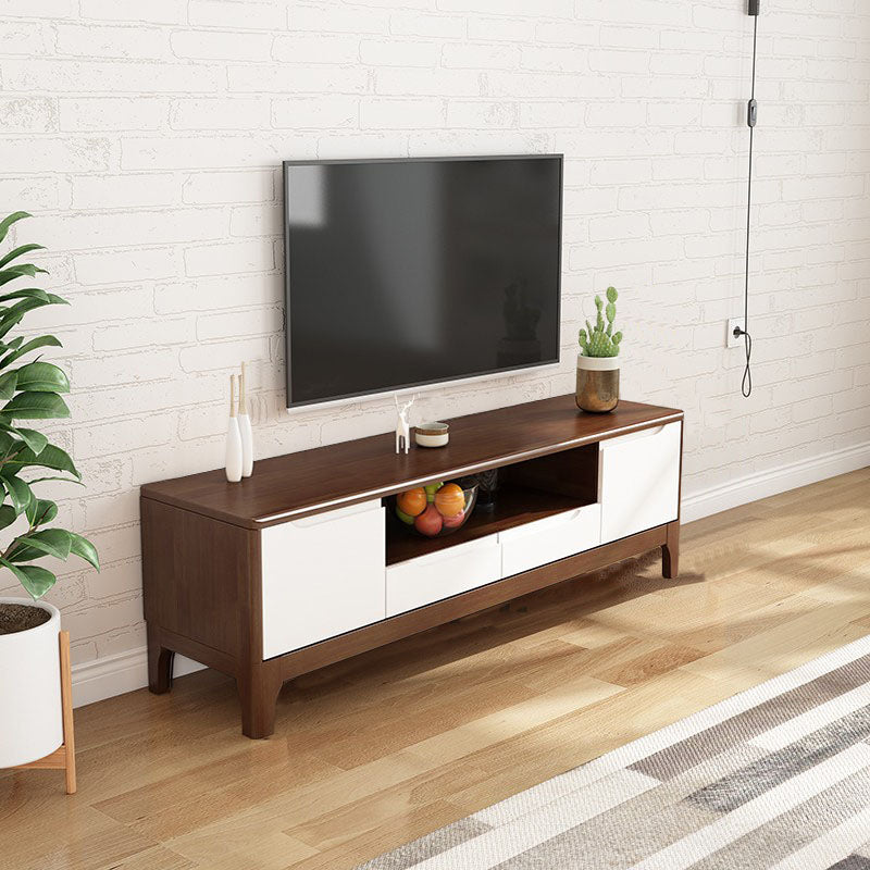 Modern Living Room TV Stand Rubber Wood TV Console with Drawers , 15" D / 16.5" D