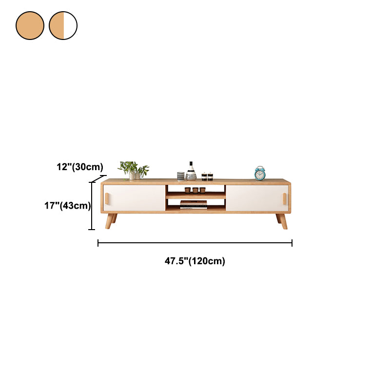 Rubber Wood TV Stand Console Open Storage TV Stand with 2 Sliding Door , 12" D X 17" H