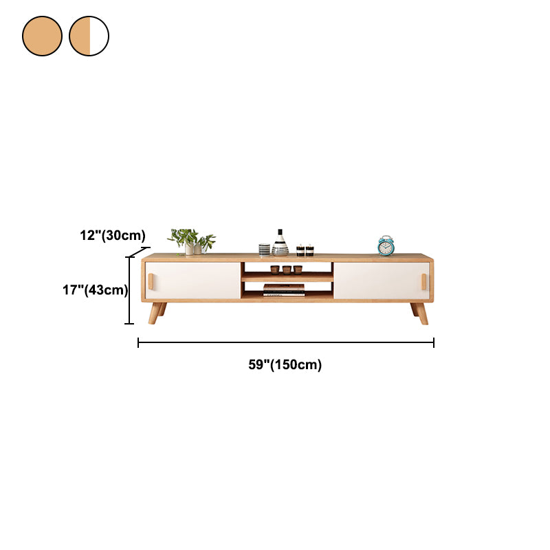 Rubber Wood TV Stand Console Open Storage TV Stand with 2 Sliding Door , 12" D X 17" H