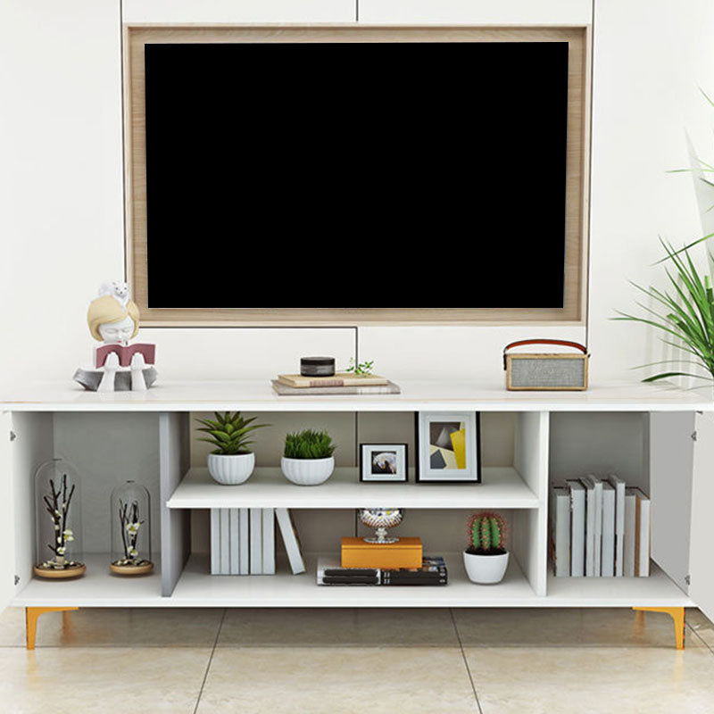 Modern Wooden TV Stand Console Open Storage TV Stand with 2 Doors , 12" D X 17" H