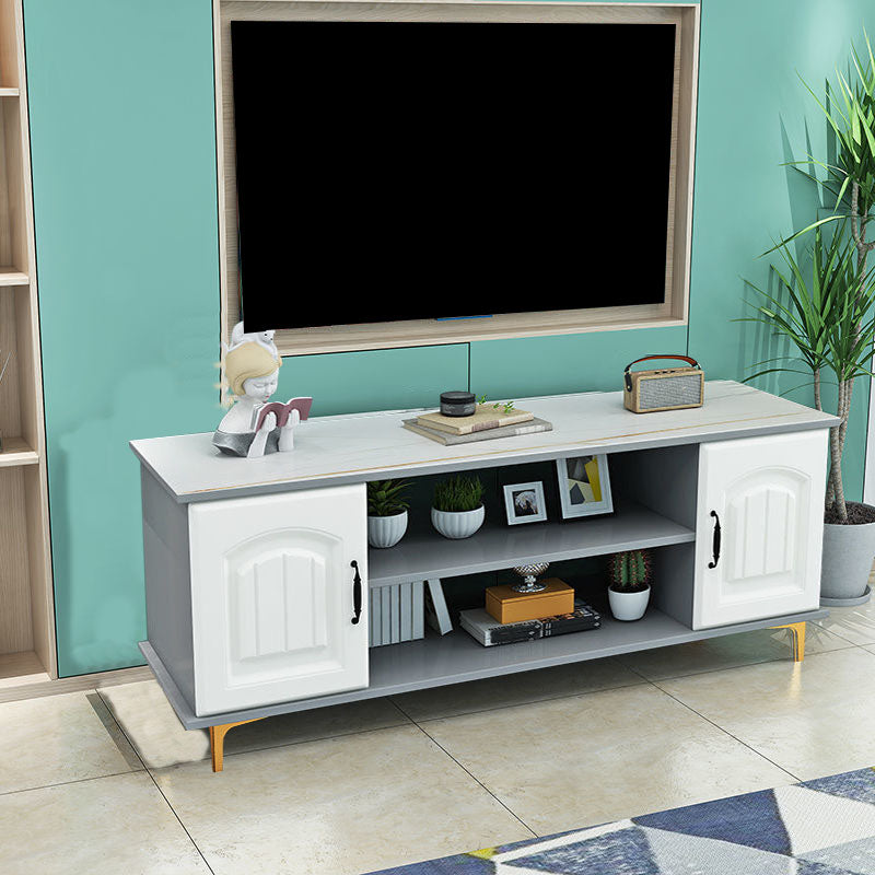 Modern Wooden TV Stand Console Open Storage TV Stand with 2 Doors , 12" D X 17" H