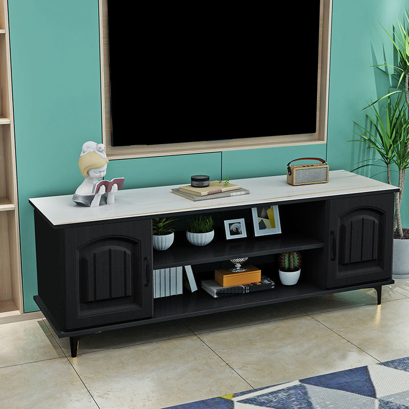 Modern Wooden TV Stand Console Open Storage TV Stand with 2 Doors , 12" D X 17" H