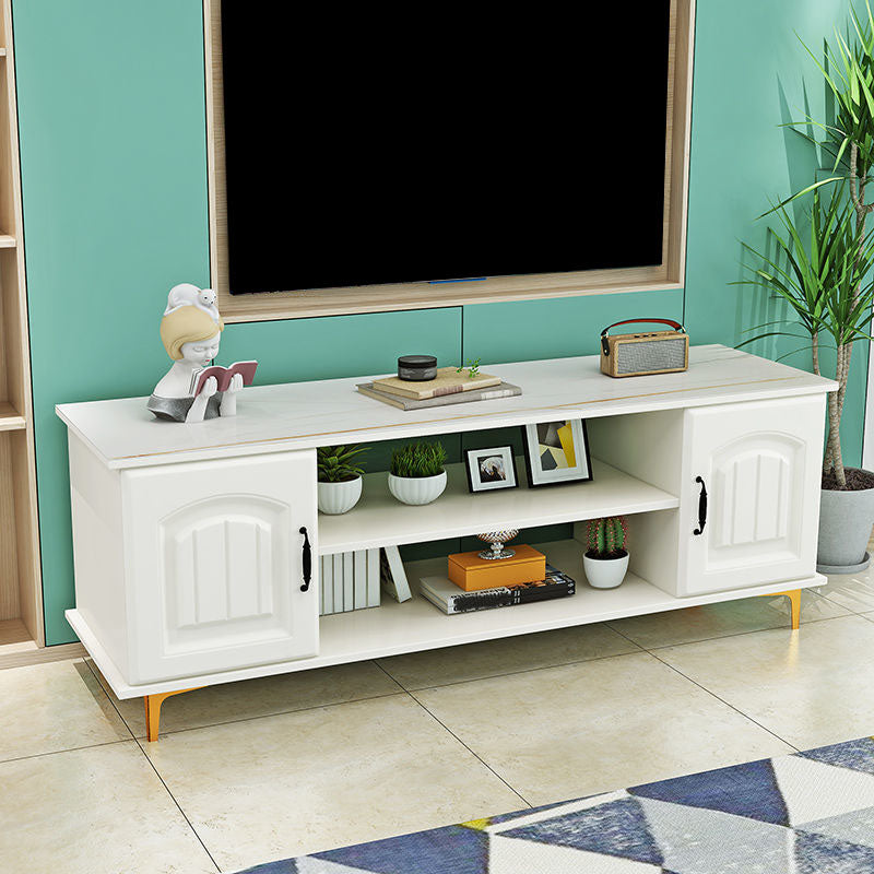 Modern Wooden TV Stand Console Open Storage TV Stand with 2 Doors , 12" D X 17" H