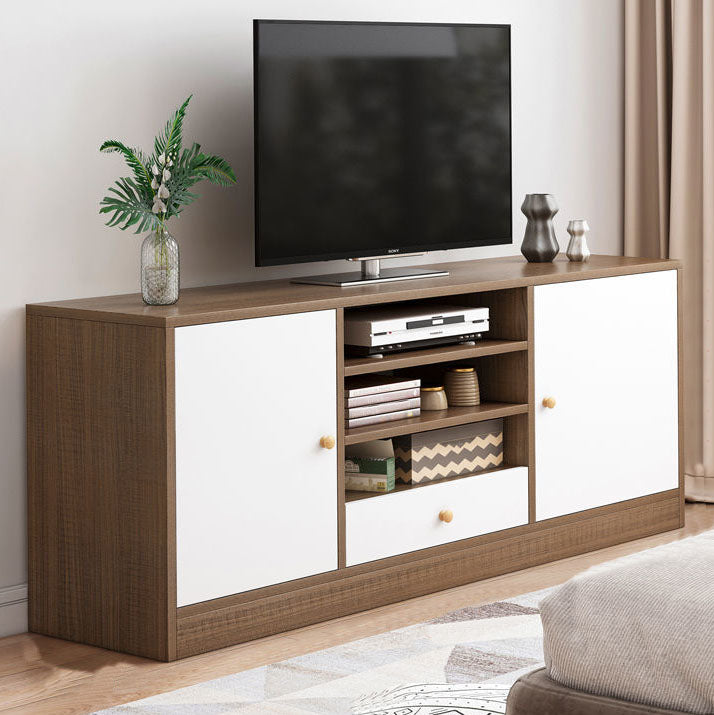 12" D Modern Wooden TV Stand Console Open Storage TV Stand with Drawers and Doors