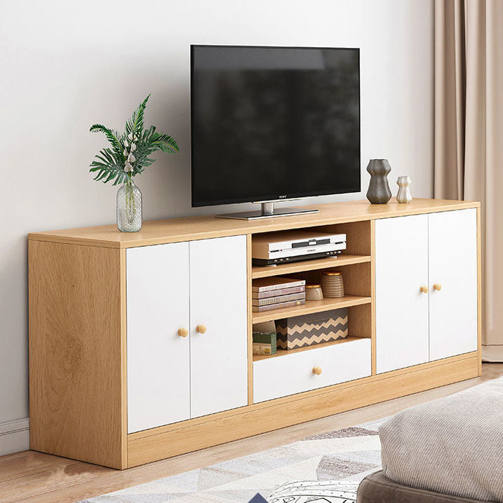 12" D Modern Wooden TV Stand Console Open Storage TV Stand with Drawers and Doors