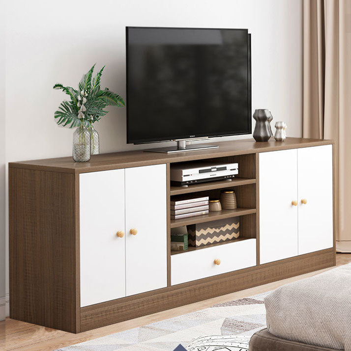 12" D Modern Wooden TV Stand Console Open Storage TV Stand with Drawers and Doors