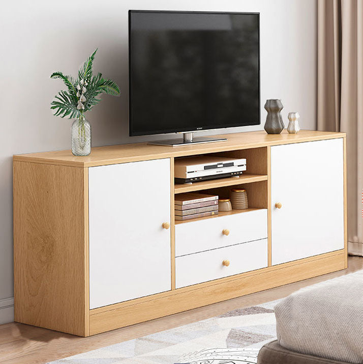 12" D Modern Wooden TV Stand Console Open Storage TV Stand with Drawers and Doors