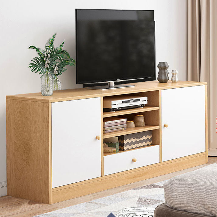 12" D Modern Wooden TV Stand Console Open Storage TV Stand with Drawers and Doors