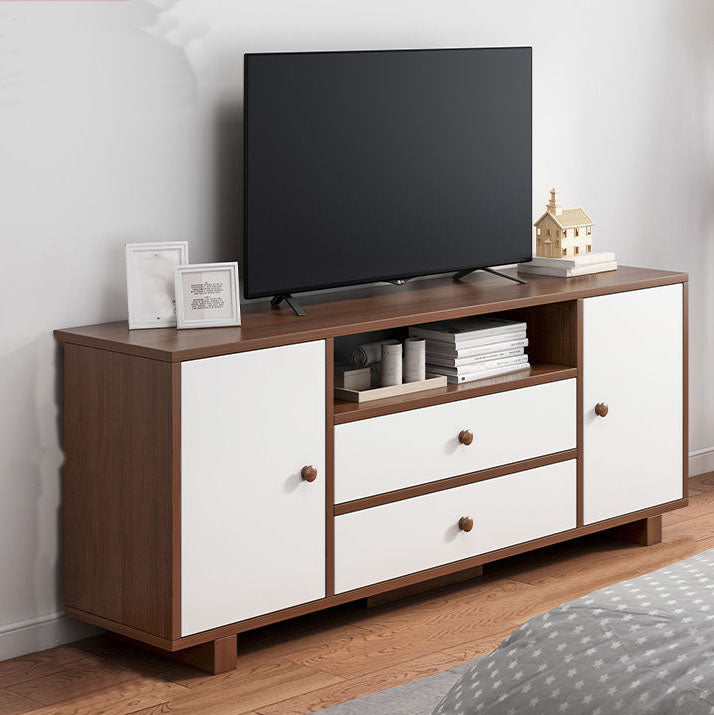 12" D Modern Wooden TV Stand Console Open Storage TV Stand with Drawers and Doors