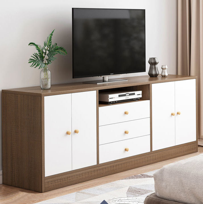 12" D Modern Wooden TV Stand Console Open Storage TV Stand with Drawers and Doors