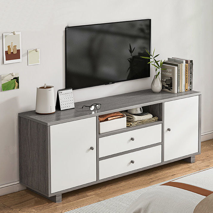 12" D Modern Wooden TV Stand Console Open Storage TV Stand with Drawers and Doors