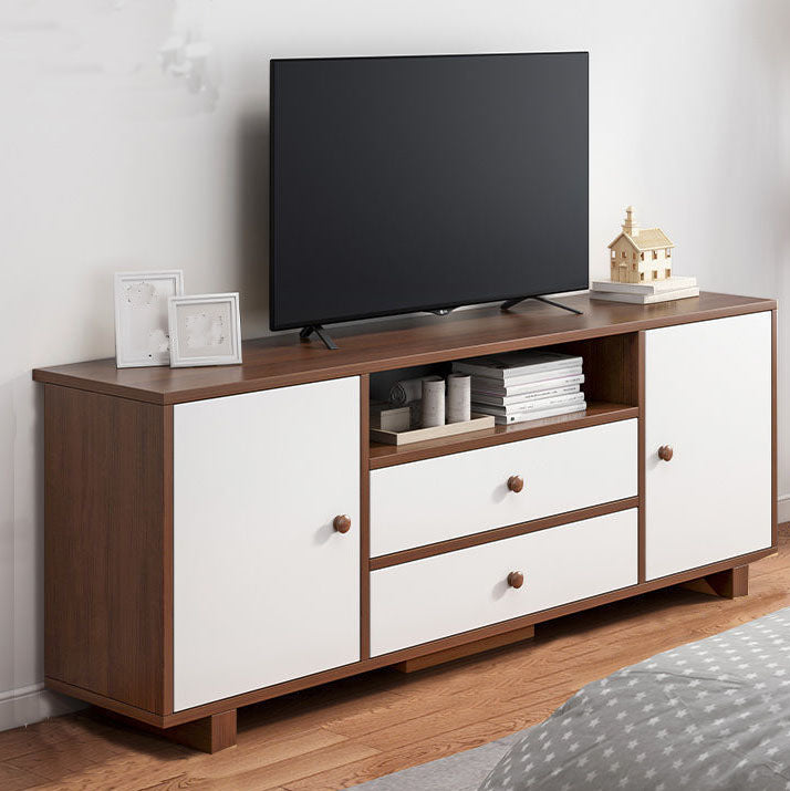 12" D Modern Wooden TV Stand Console Open Storage TV Stand with Drawers and Doors