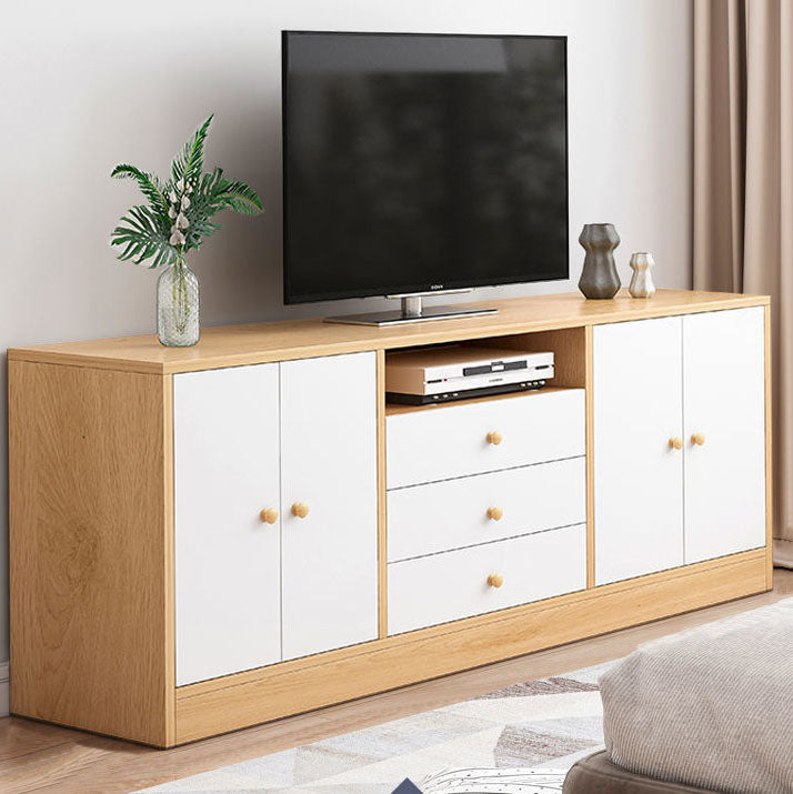 12" D Modern Wooden TV Stand Console Open Storage TV Stand with Drawers and Doors