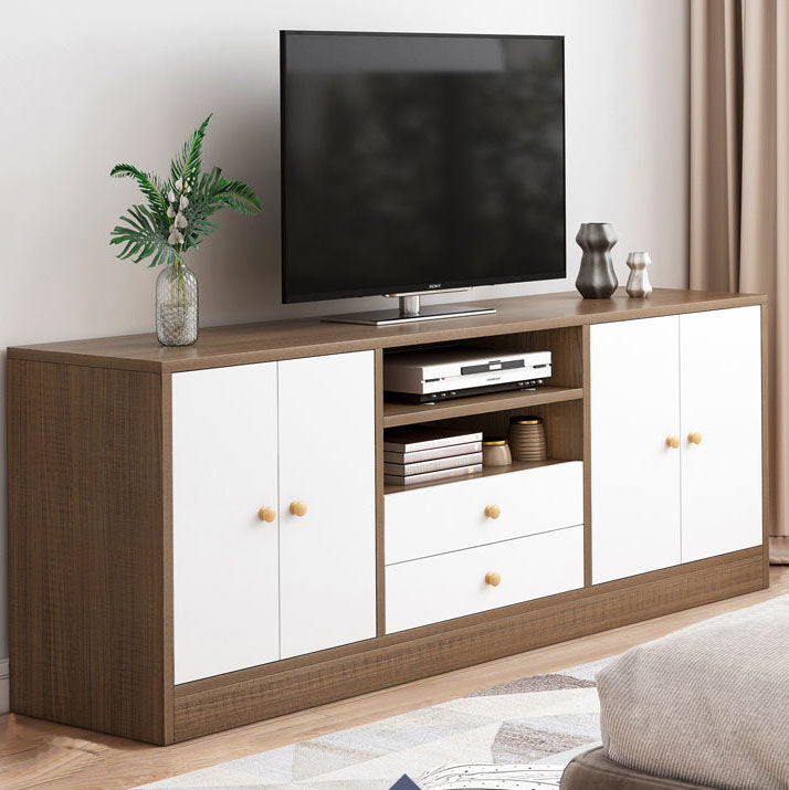 12" D Modern Wooden TV Stand Console Open Storage TV Stand with Drawers and Doors