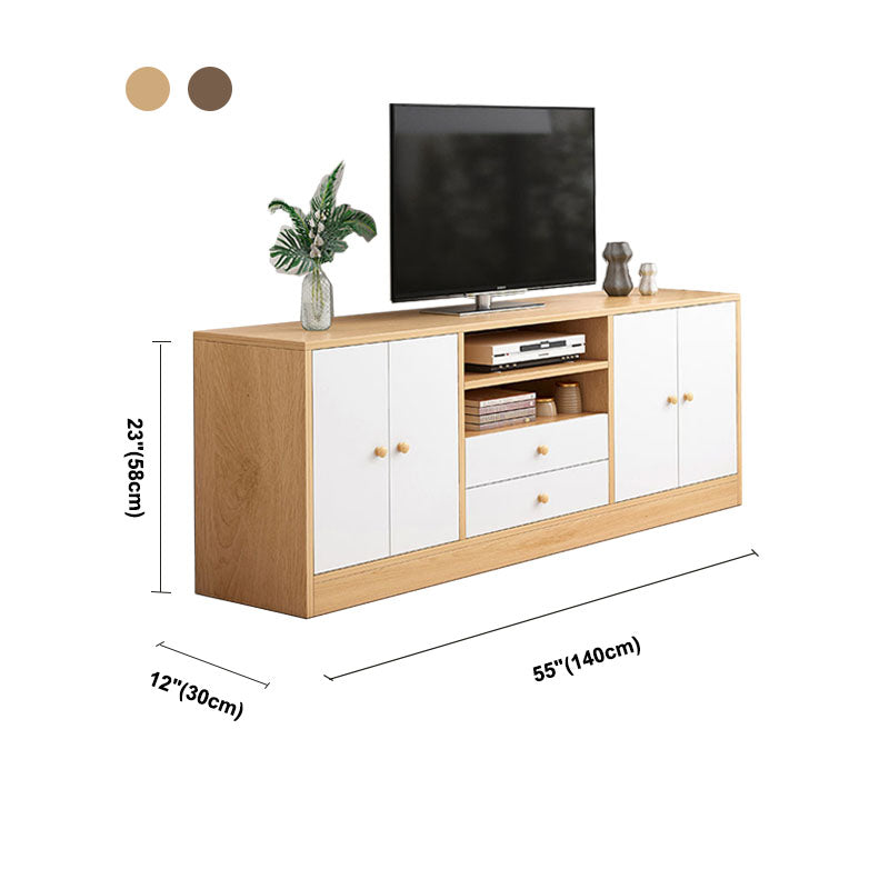 12" D Modern Wooden TV Stand Console Open Storage TV Stand with Drawers and Doors