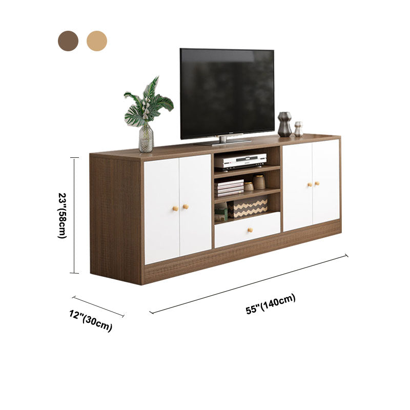 12" D Modern Wooden TV Stand Console Open Storage TV Stand with Drawers and Doors