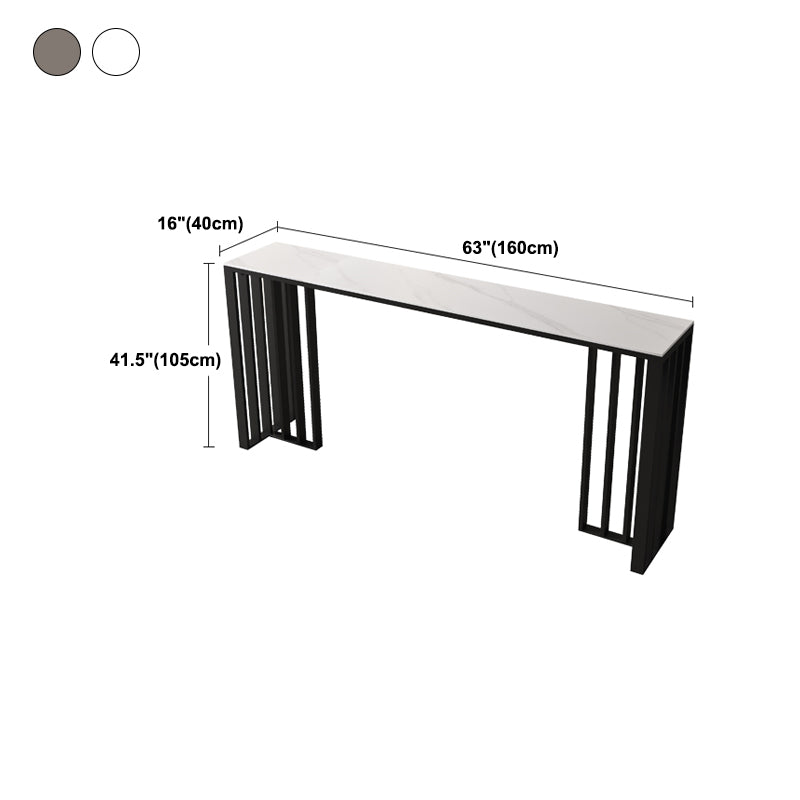 Rectangle Stone Top Bistro Table Modern Pub Table with Metal Base