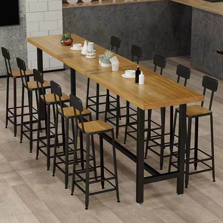 Modern Style Rectangle Bar Table Solid Wood Bistro Bar Desk with Trestle Base