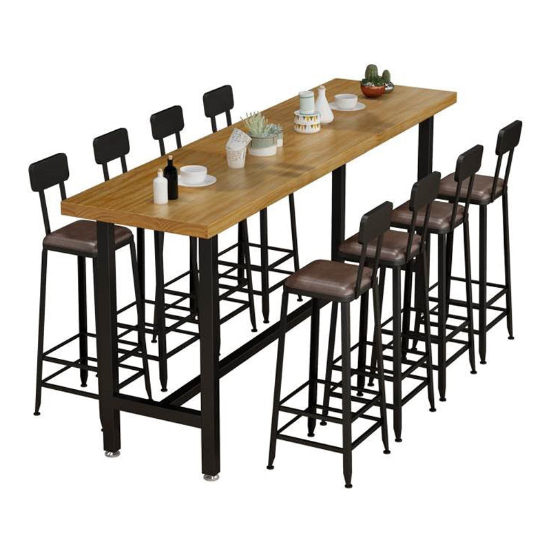 Modern Style Rectangle Bar Table Solid Wood Bistro Bar Desk with Trestle Base