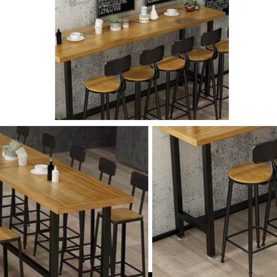 Modern Style Rectangle Bar Table Solid Wood Bistro Bar Desk with Trestle Base