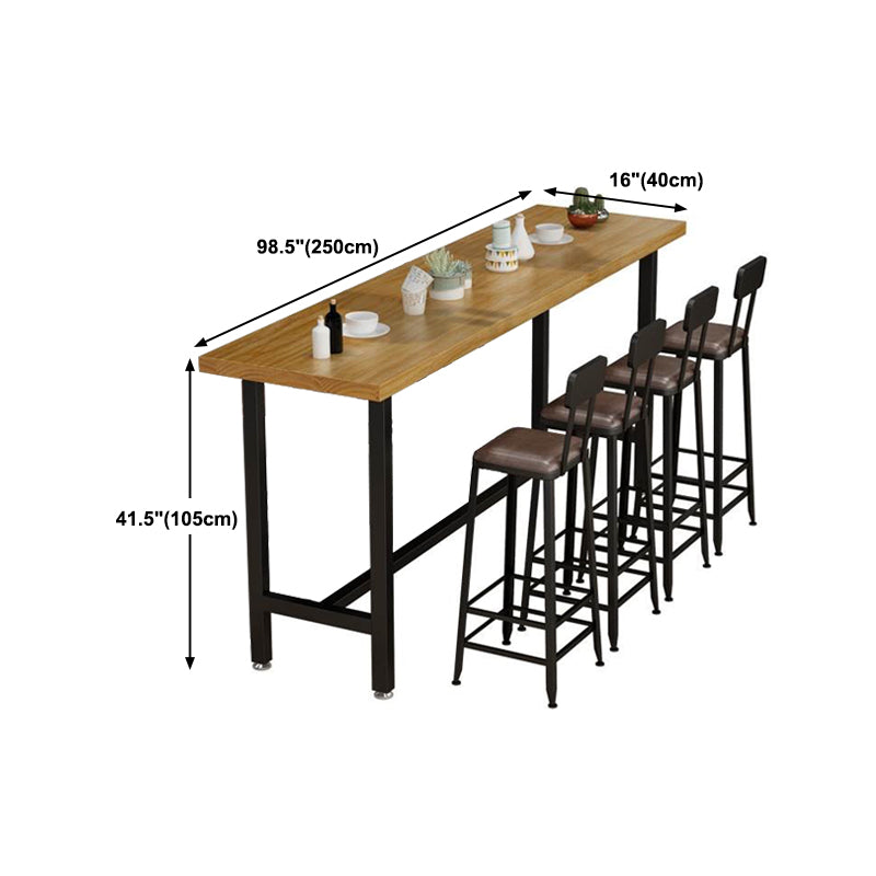 Modern Style Rectangle Bar Table Solid Wood Bistro Bar Desk with Trestle Base