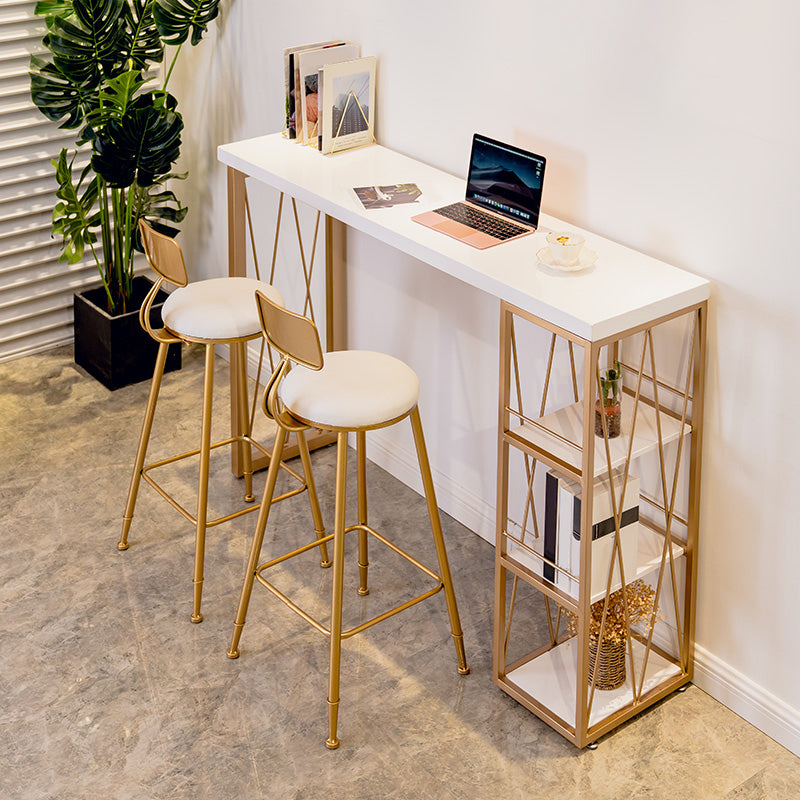 Glam Gold Metal Frame Pub Table for Small Places White Rectangle Bar Table