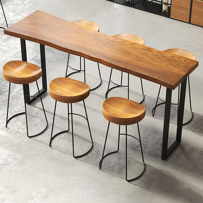 Rectangular Pine Wood Top Bar Table Industrial Bar Table with Double Pedestal in Black