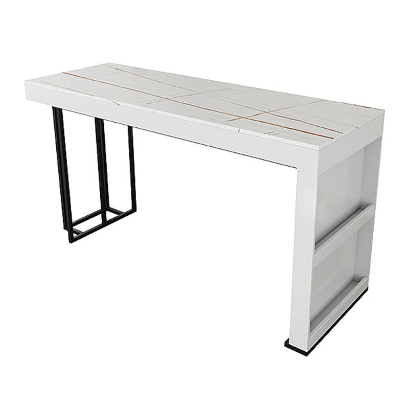 Wood Bar Dining Table Glam Style Rectangle Bar Table with Double Pedestal for Living Room