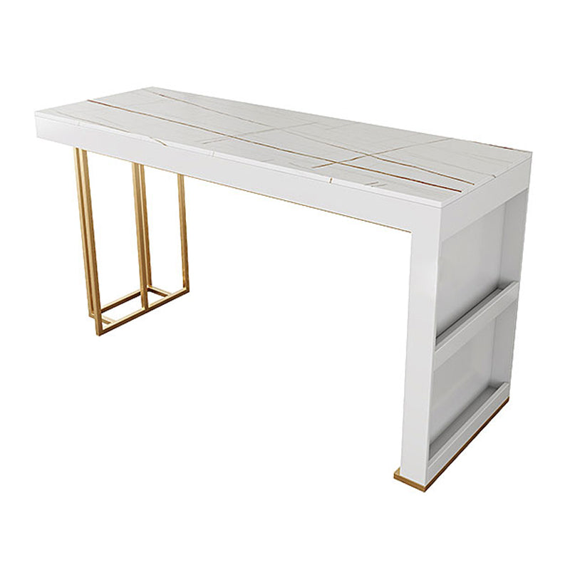 Wood Bar Dining Table Glam Style Rectangle Bar Table with Double Pedestal for Living Room