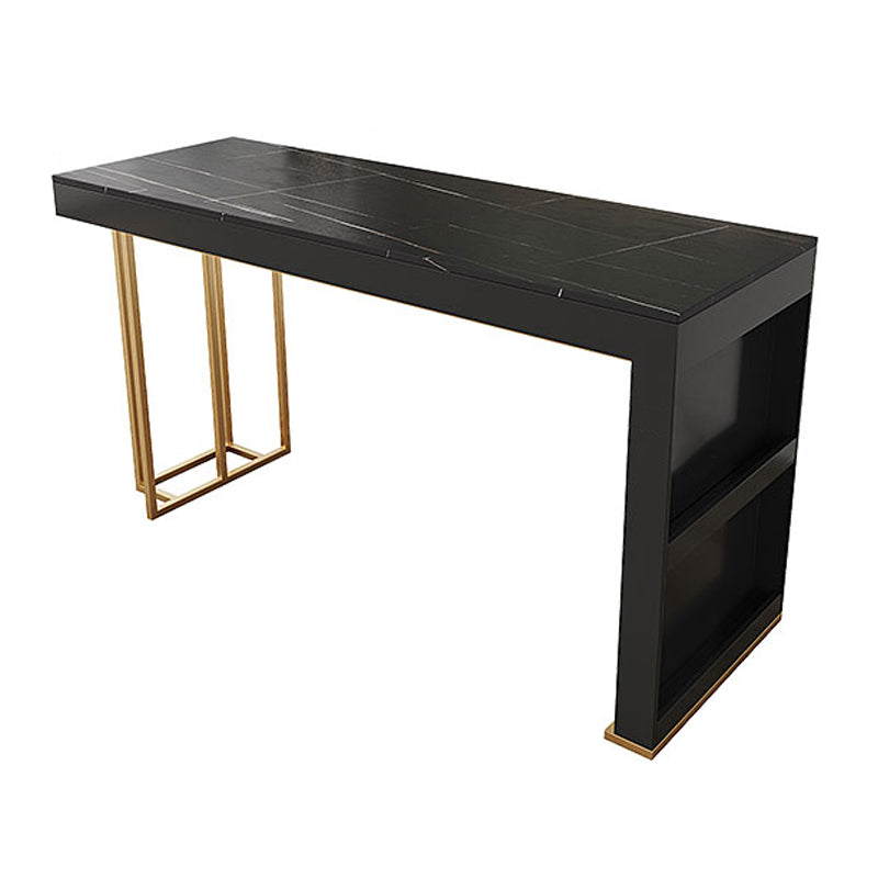 Wood Bar Dining Table Glam Style Rectangle Bar Table with Double Pedestal for Living Room