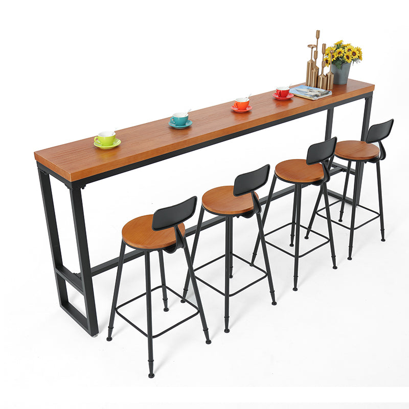 Industrial Rectangle Bar Table Pine Solid Wood Bar Dining Table with Footrest