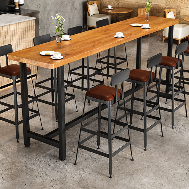 Rectangular Pine Wood Top Bar Table Industrial Bar Table with Trestle Base in Black