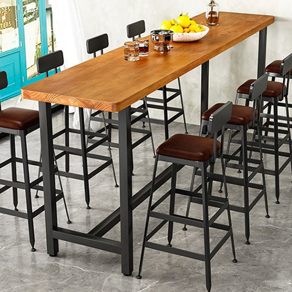 Rectangular Pine Wood Top Bar Table Industrial Bar Table with Trestle Base in Black